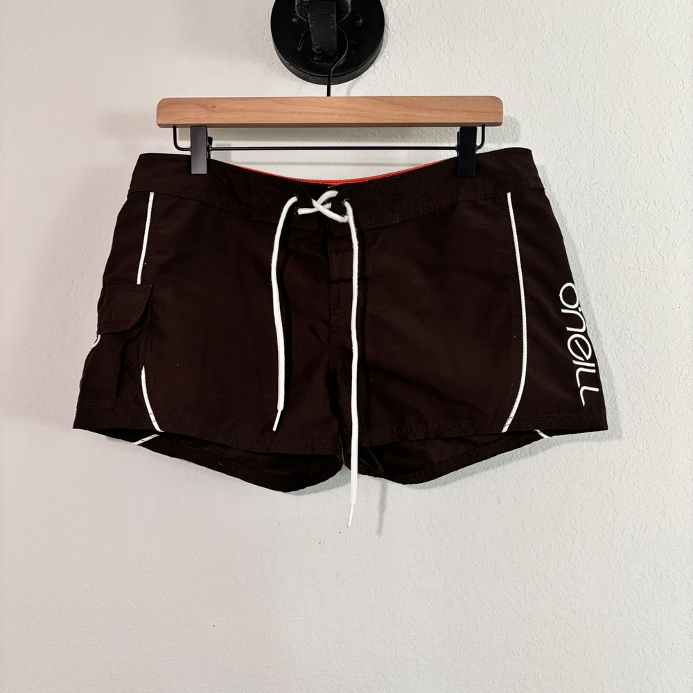 O'Neill Board Shorts Swim Size 9 Polyester Brown Y2K Surf Coastal Hibiscus